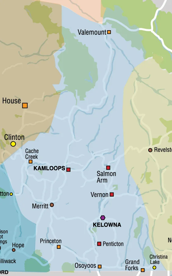 Thompson Okanagan / Southern Interior regional map